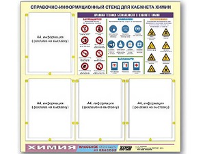 Стенд информационный "Правила техники безопасности в кабинете химии" (80х75, 4 кармана) - fgospostavki.ru - Минусинск