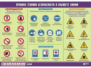 Таблица демонстрационная "Правила техники безопасности в кабинете химии" (винил 70х100) - fgospostavki.ru - Минусинск