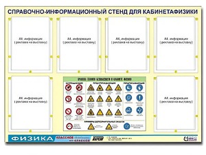 Стенд информационный "Правила техники безопасности в кабинете физики" (80х110, 6 карманов) - fgospostavki.ru - Минусинск