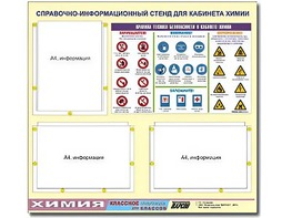 Стенд информационный "Правила техники безопасности в кабинете химии" (75х70, 3 кармана) - fgospostavki.ru - Минусинск